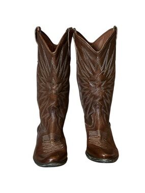 Vintage Italian Brown Leather Cowboy Boot